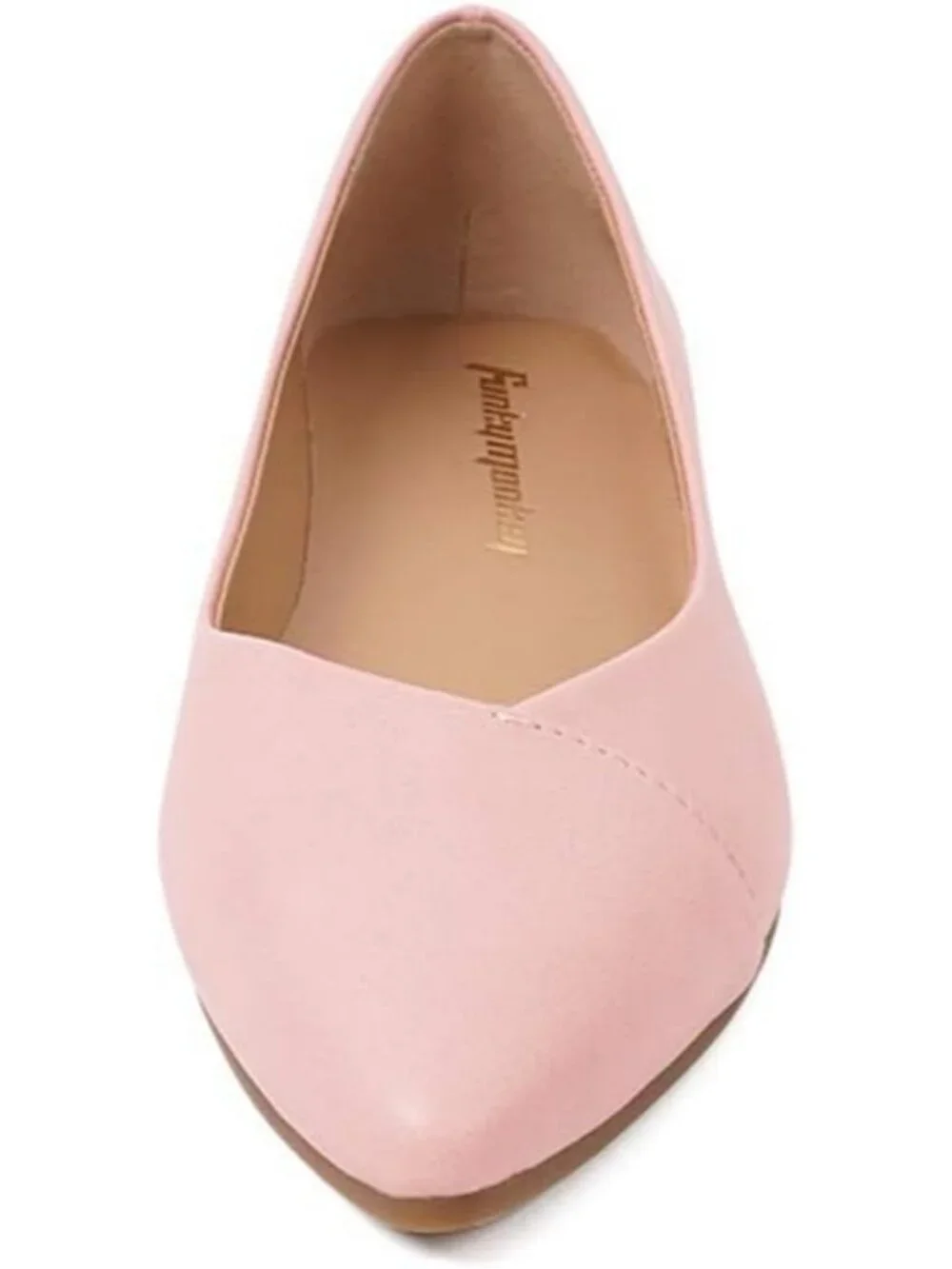FUNKYMONKEY Women's Pink Faux Leather Pointed Toe Slip On Ballet Low Heel Flats